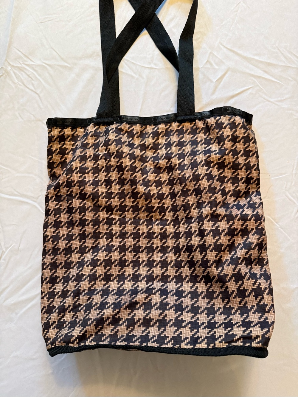 Lesportsac Black and Tan Houndstooth Tote